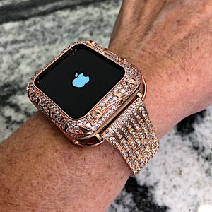 Rose gold crystal Apple Watch Band and or Cz Rose bud Apple Watch case band bling case  38/40 42/44 41/45mm Apple Watch NOT FOR SERIES 10