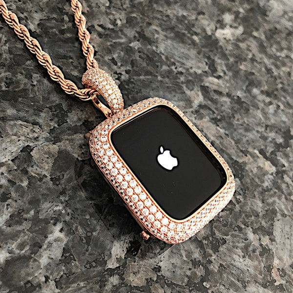 Apple Watch Pendant Rose Gold Necklace wear on watch or neck Lab Diamond Bling Apple Watch necklace Apple Watch bling watch pendant