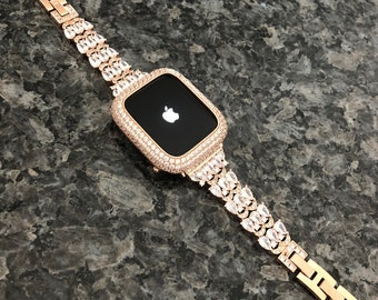 Luxury bling Rose Gold Pear Apple Watch Band and or Lab Diamond Apple Watch case Apple Watch cases Apple Watch bands Ultra Apple Watch cover