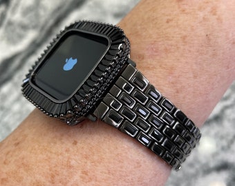 Stokbrood Apple Watch Band gemaakt met GEKRISSTALLEERDE Swarovski-elementen in zwart goud en/of Lab Diamond Apple Watch-band Apple Watch-hoesjes