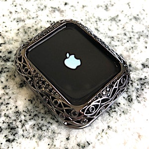 Filigree Apple Watch Bezel Case black Cz Metal bumper iwatch Iphone Micro Pave Bling iwatch  38,40,42,44,41,45 series 2,3,4,5,6,7,8,9,SE