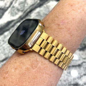 Ultra Apple Watch-band en/of Apple Watch-kast met ingebouwde screenprotector geelgouden roestvrijstalen banden 49 mm Apple Watch Ultra