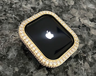 Yellow Gold Bezel Only Lab Diamond Apple Watch Bezel Apple Watch Case Micro pave Bling 38/40 42/44 41/45 49 Ultra 1-2 Apple Watch case bling