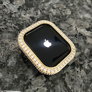 Yellow Gold Bezel Only Lab Diamond Apple Watch Bezel Apple Watch Case Micro pave Bling 38/40 42/44 41/45 49 Ultra 1-2 Apple Watch case bling