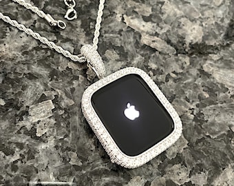 Apple Watch Pendant,Necklace White gold wear on watch or neck Lab Diamond  Apple Watch necklace Apple Watch bling cases Apple Watch pendants