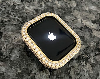Apple Watch-behuizing Alleen geelgouden rand Lab Diamond Apple Watch-ring Apple Watch-cover Apple Watch Bling Apple Watch-beschermhoes