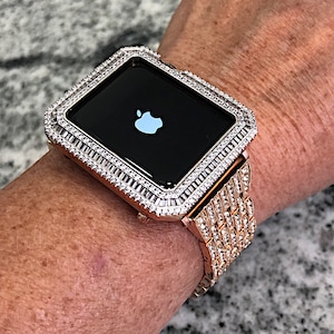 Pulseira Apple Watch em ouro rosa e ou Baguette Lab Diamond Capa para Apple Watch Capas para Apple Watch Pulseira para Apple Watch Apple Watch protege Apple Watch