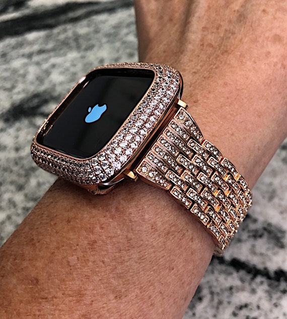Rose Gold Crystal Apple Watch Band and or Cz Filigree Bezel 