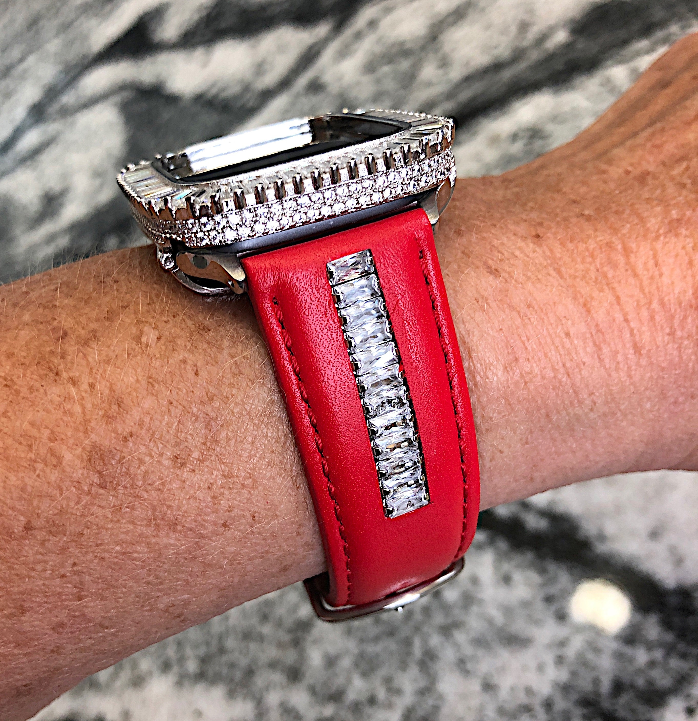 New Red Luxury Bling Apple Watch Band+ 2 Cases RM Red Carbon - Apple Watch Luxe Case – Luxe Watch Case main image 4
