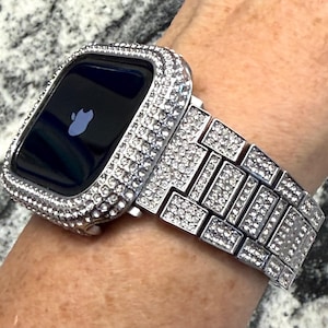 Series 10 46,42mm 40mm-45mm Apple Watch Band and or 14k white gold gp Pc made with Swarovski elements crystal Apple Watch case Apple Watch