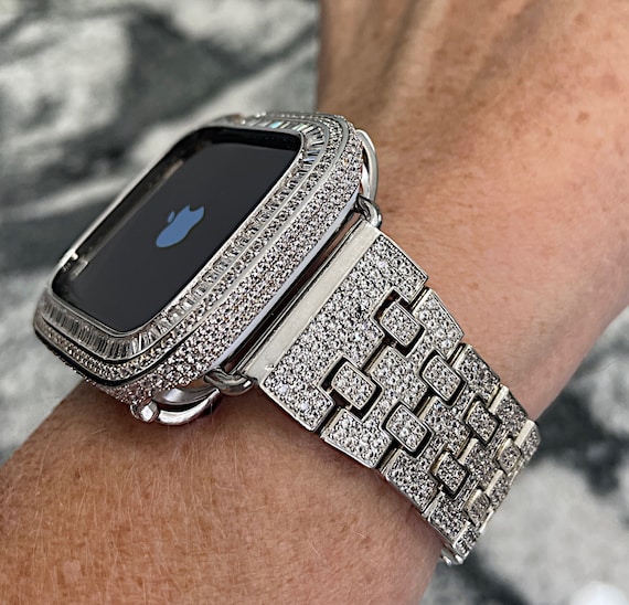 High End White Gold Lab Diamond Apple Watch Band and or Lab Diamond Apple  Watch Case Bling 40,41,44,45mm 4,5,6,7,8,9,SE Bling Apple Watch - Etsy