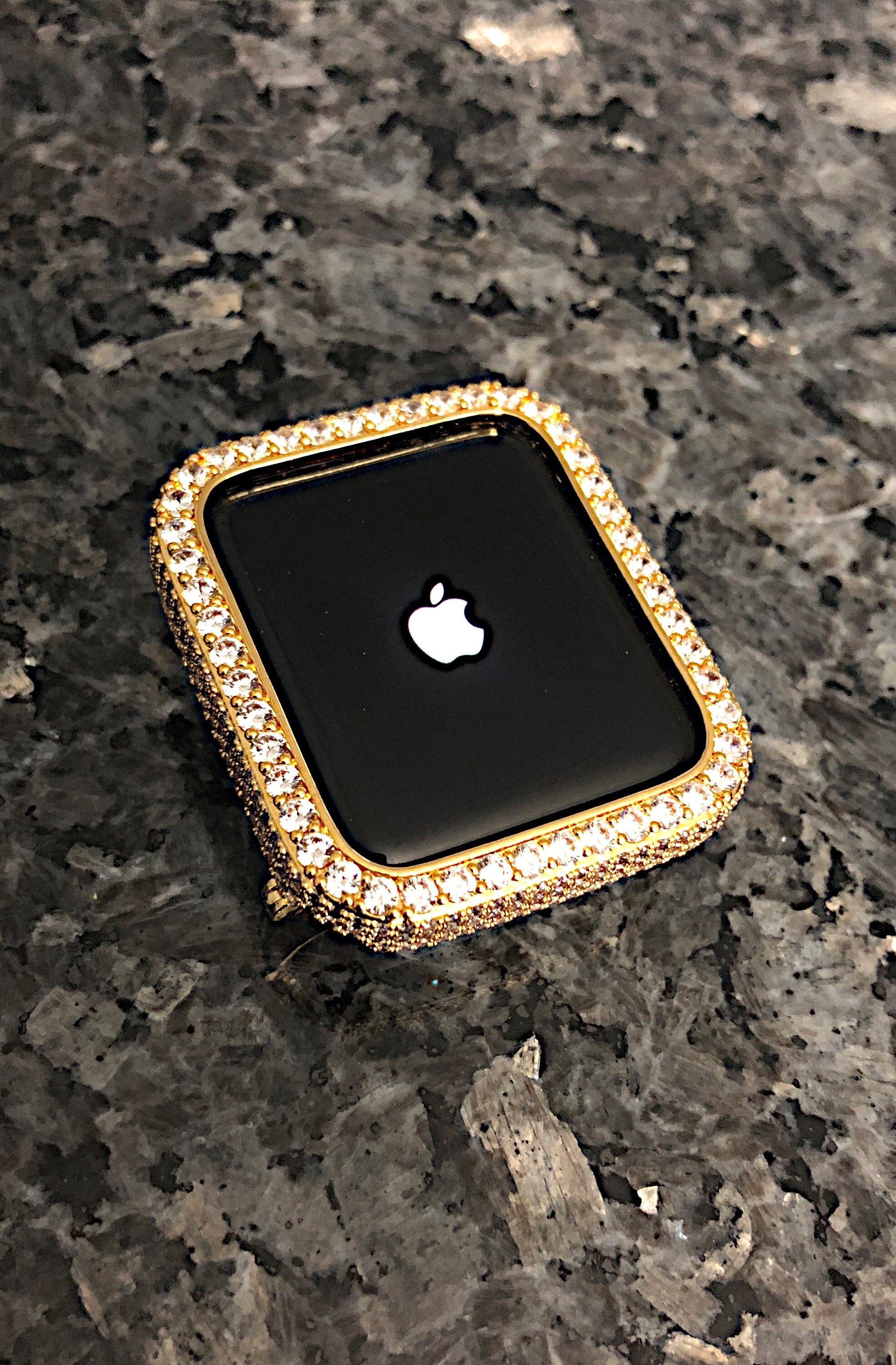 Yellow Gold  Bezel Only Lab Diamond Apple Watch Bezel Case Series 1,2…