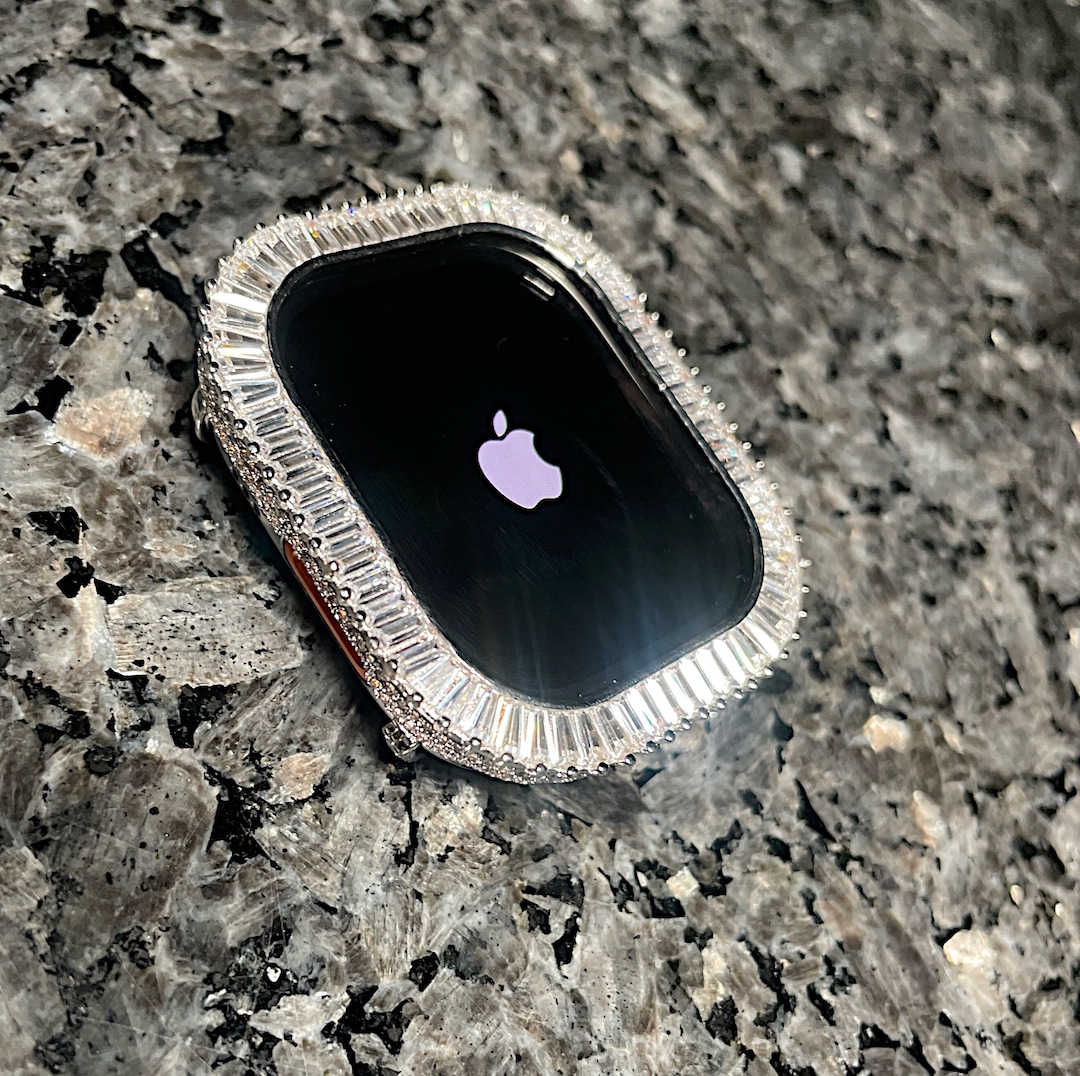 Apple Watch Watch Case 14k White Gold and Baguette Lab  display picture 2