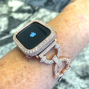 Rose Gold Apple Watch Band and or Lab Diamond Bezel Apple Watch Case bumper Iwatch band bling Apple Watch cases Apple Watch bands
