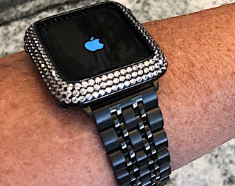 Black Apple Watch Band and or Lab Diamond Bezel Iwatch Mens | Etsy Singapore