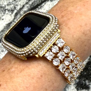 Series 10 46,42mm 40mm-45mm Apple Watch Band and or 14k Yellow gold gp Pc made with Swarovski elements crystal Apple Watch case Apple Watch