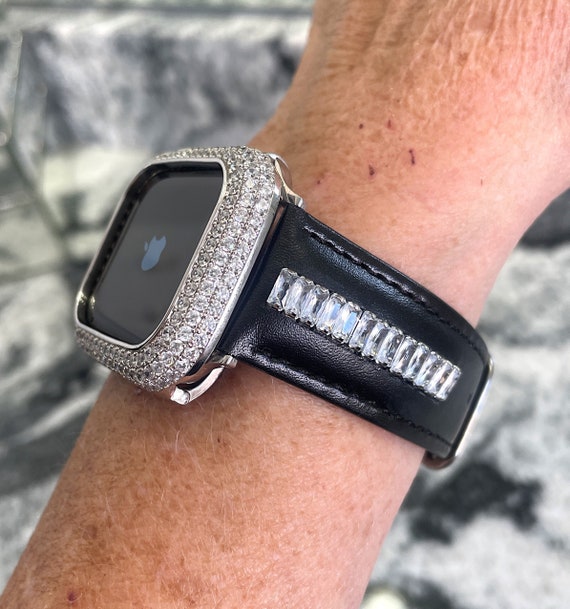 Leren Apple Watch band en of Apple Watch hoesje Apple Watch bandjes gemaakt met gekristalliseerde Swarovski elementen Apple Watch hoesjes Apple Watch Etsy Nederland