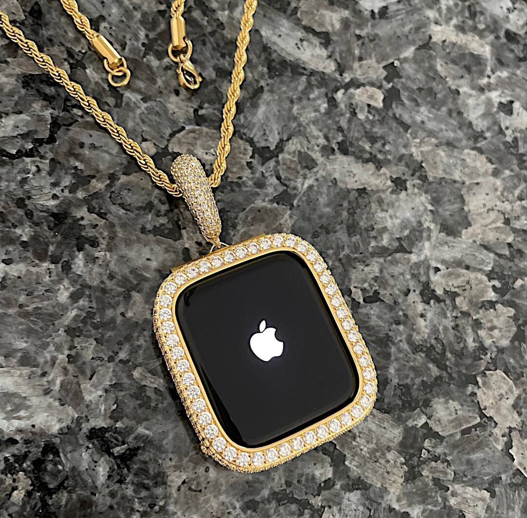 Apple Watch Pendant Yellow Gold Necklace Wear on Watch or Neck Iwatch iPhone 38/40 42/44 41/45mm