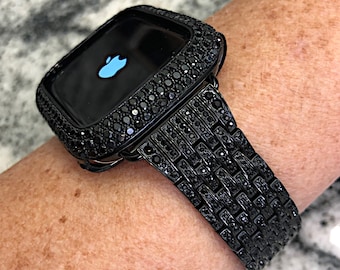 Sleek pave Black  Apple Watch crystal Band and or Lab Diamond Apple Watch case Apple Watch cases Apple Watch bands Apple Watch Ultra case