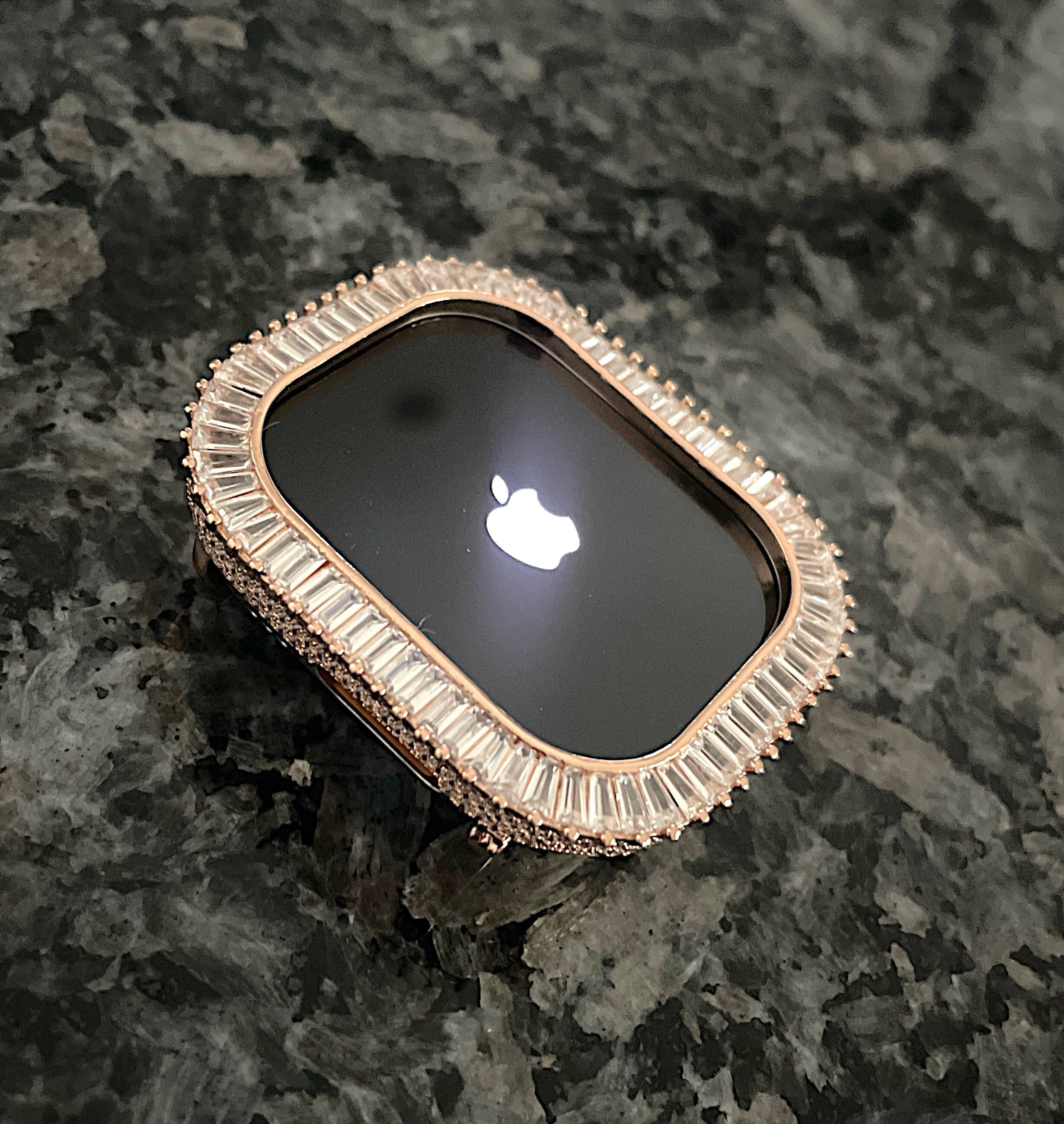 14k Rose Gold Apple Watch Watch Case Rose Gold and Baguette 