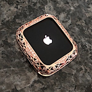 Cz Filigree Rose Gold Apple Watch Bezel Case Metal  bumper iwatch Iphone Micro Pave Bling iwatch 38,40,42,44,41,45 series 2,3,4,5,6,7,8,9,SE