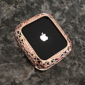 Cz Filigree Rose Gold Apple Watch Bezel Case Metal  bumper iwatch Iphone Micro Pave Bling iwatch 38,40,42,44,41,45 series 10 42mm 46mm