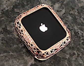 Cz Filigree Rose Gold Apple Watch Bezel Case Metal  bumper iwatch Iphone Micro Pave Bling iwatch 38,40,42,44,41,45 series 2,3,4,5,6,7,8,9,SE