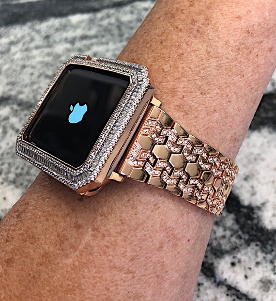 Apple Watch Band and or Rose Gold Lab Diamond Apple Watch Case Apple Watch Band Apple Watch Cases Bling Apple Watch Cases Bling Apple Bands Etsy Canada