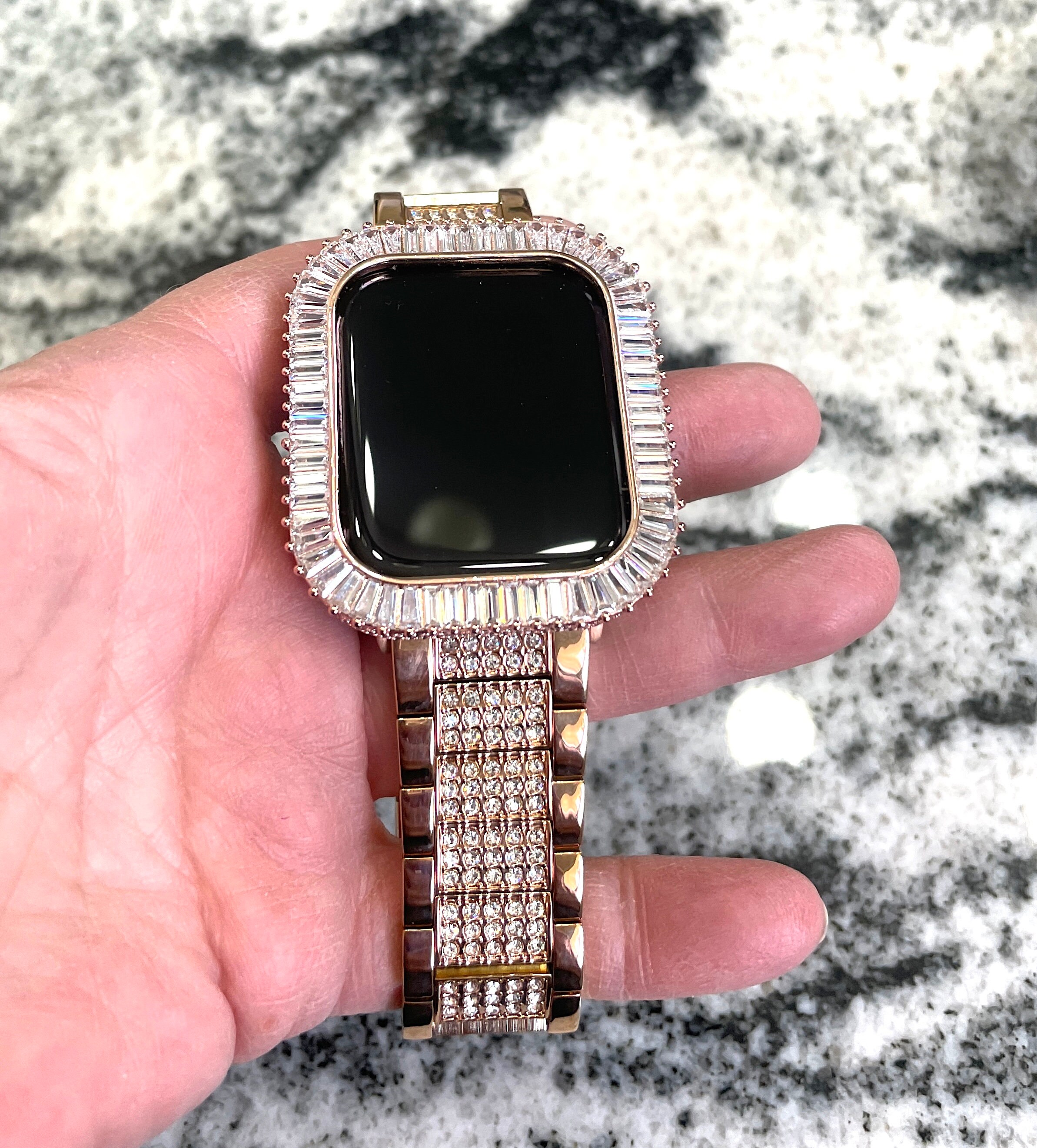 22mm Wide Rose Gold Crystal Apple Watch Band and or Apple