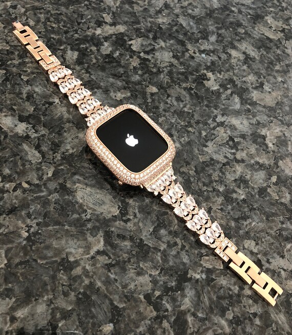Luxury Bling Rose Gold Pear Apple Watch Band and or Lab  display picture 2