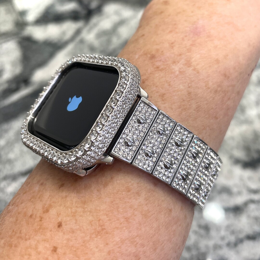 White Gold Cartie Apple Watch Band and or Lab Diamond Apple Watch Case