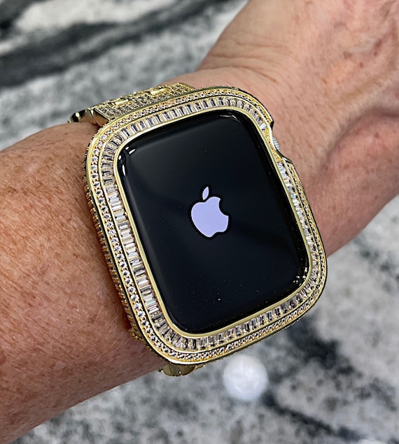 Gelb Gold Bling Baguette Fall Lab Diamant Apple Watch Case Cover Metal Series 4 5 6 7 8 SE 40 41 44 45mm Bumper iPad iPhone Etsy