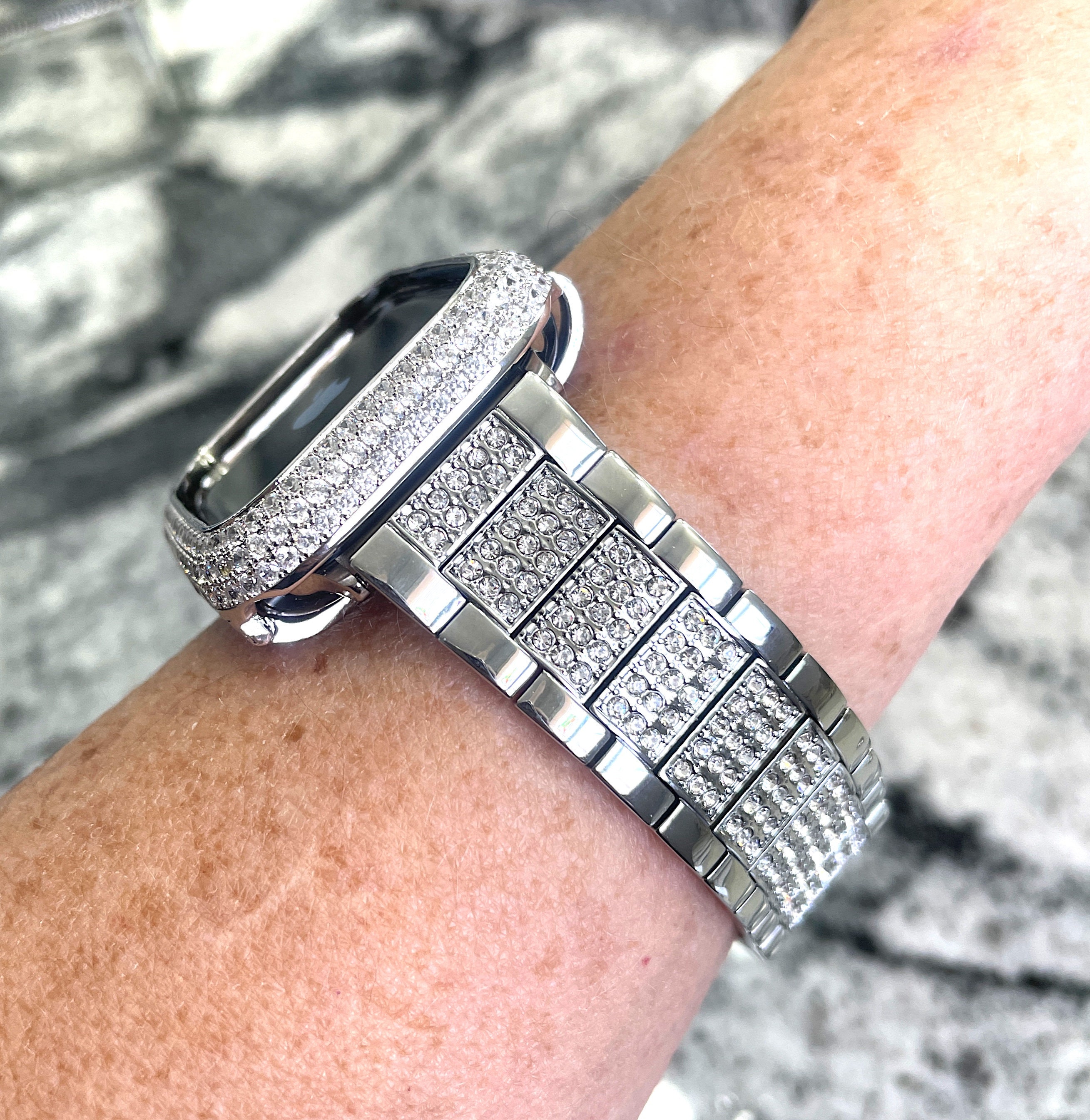 14k Gp White Gold Apple Watch Crystal Band and or Case W/lab  display picture 1