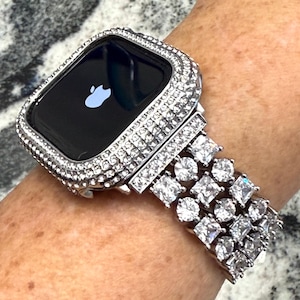 Series 10 46,42mm 40mm-45mm Apple Watch Band and or 14k white gold gp Pc made with Swarovski elements crystal Apple Watch case Apple Watch