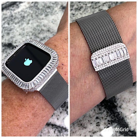 14Kホワイトゴールド バゲット ラボダイヤモンド ミラネーゼ Apple 