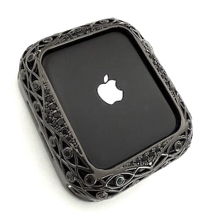 14k schwarz filigrane Labor Diamant Apple Watch Gehäuse, Apple Watch Abdeckung, Apple Watch Gehäuse, Apple Watch, Apple Watch Metallgehäuse, Apple Watch Bling