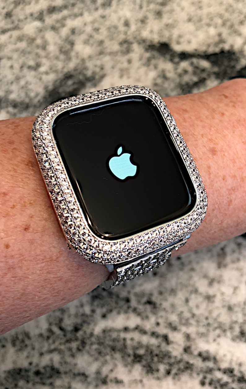 White Gold Lab Diamond Apple Watch Case Bezel Bumpers Metal Etsy