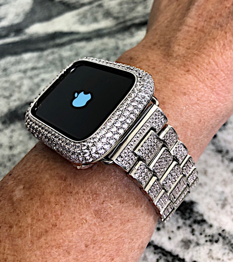 White gold Rolex style All Lab Diamond Apple Watch Band and or Etsy
