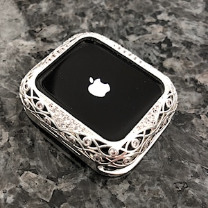 Cz Filigree Silver Apple Watch Bezel Case Metal bumper iwatch Iphone Micro Pave Bling iwatch 38,40,42,44,41,45 series 2,3,4,5,6,7,8,9,SE