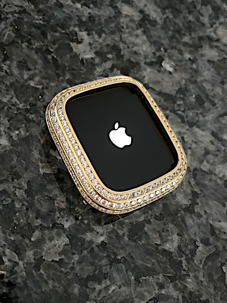 New 3 row Round channel set Yellow gold Bezel Lab Diamond Apple Watch Bezel jewelry Case Series Bling iwatch iPad iPhone series 4,5,6,SE image 1