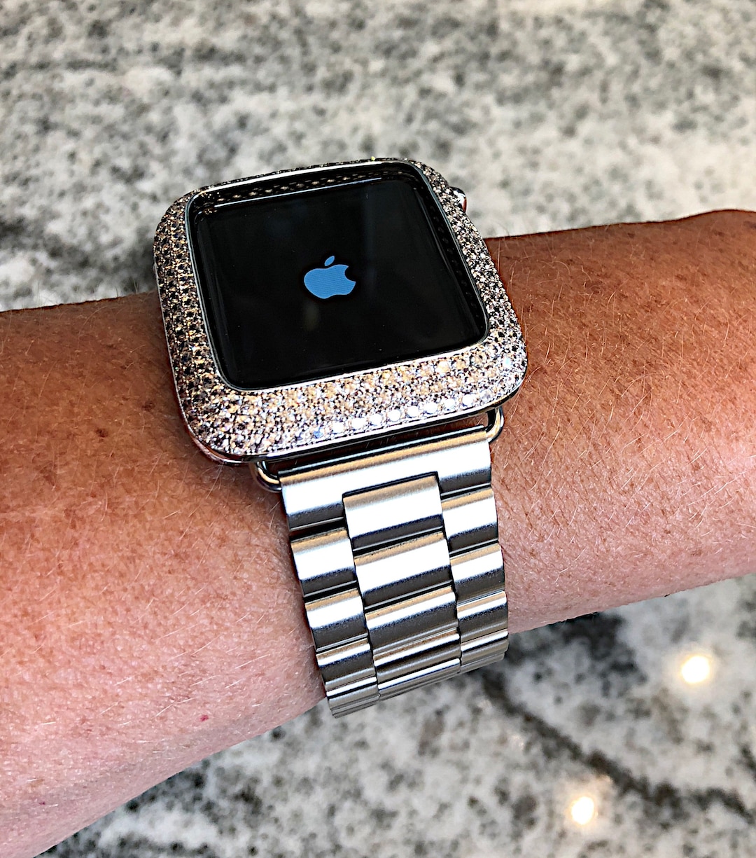 Apple Watch Band and or White Gold Lab Diamond Apple Watch Case Band