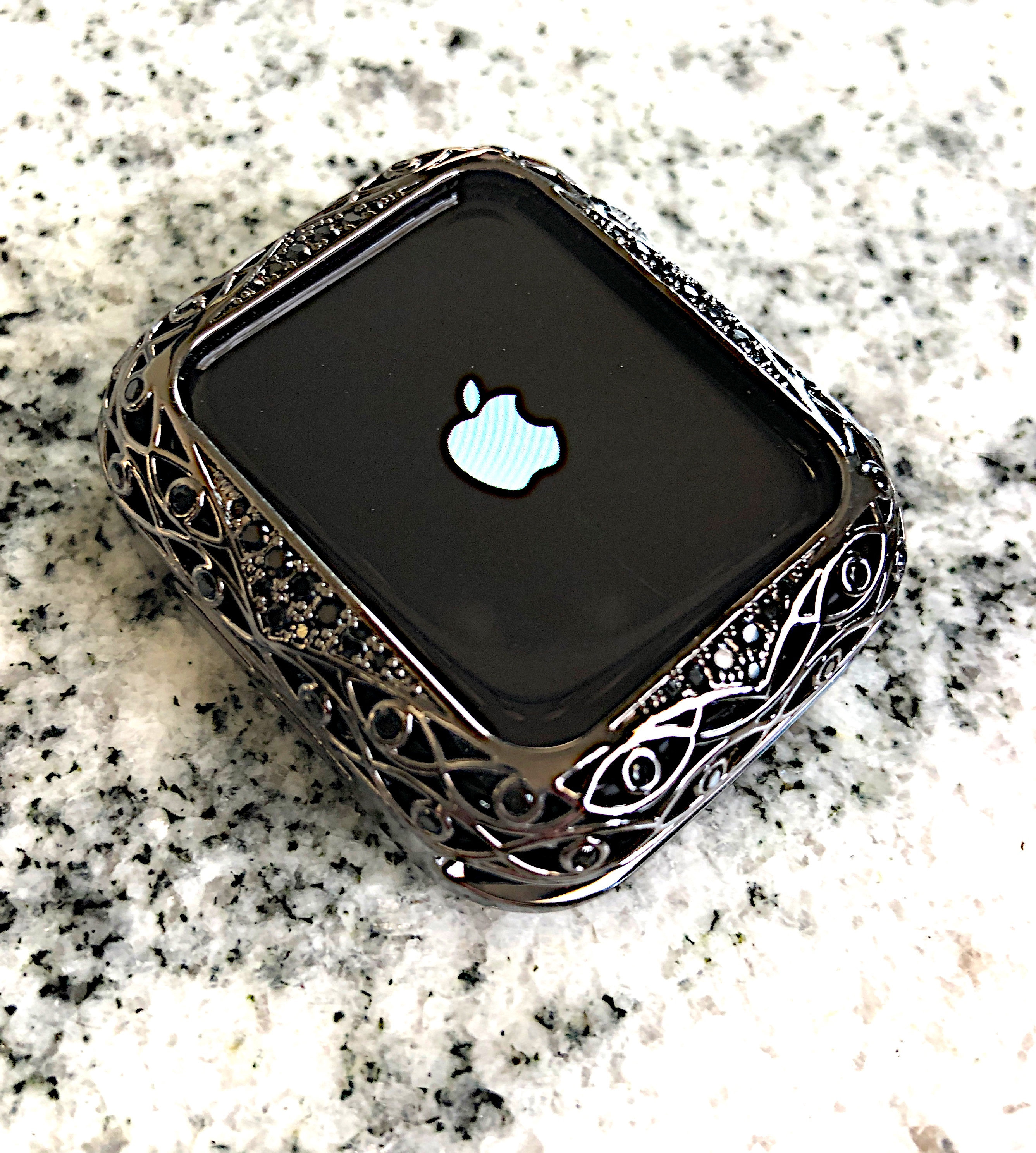 Filigree Apple Watch Bezel Case black Cz Metal bumper iwatch Iphone Micro Pave   38,40,42,44,41,45 series 10 42mm,46mm Apple Watch case