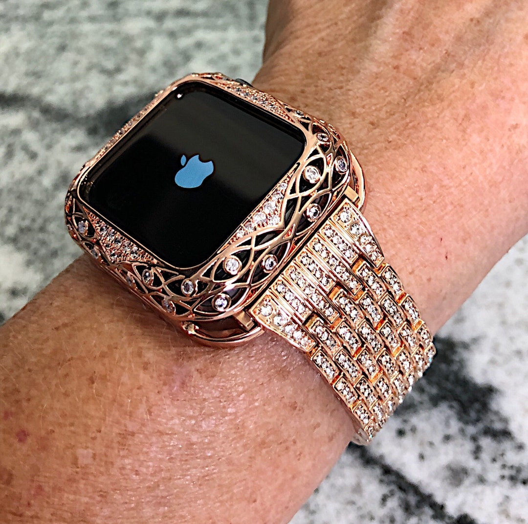 Rose Gold Crystal Apple Watch Band and or Cz Filigree Bezel Band Bling Case  Cover 38,42,40,44,41,45mm Apple Watch Bands Apple Watch Cases - Etsy Israel