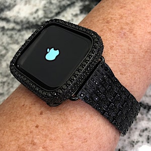 Sleek Black on Black Apple Watch crystal Band and or Lab Diamond Apple Watch case Apple Watch cases Apple Watch bands Ultra Apple Watch band