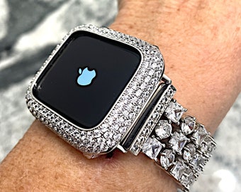 White Gold Watch Band and or Lab Diamond Bezel Apple Watch | Etsy Australia