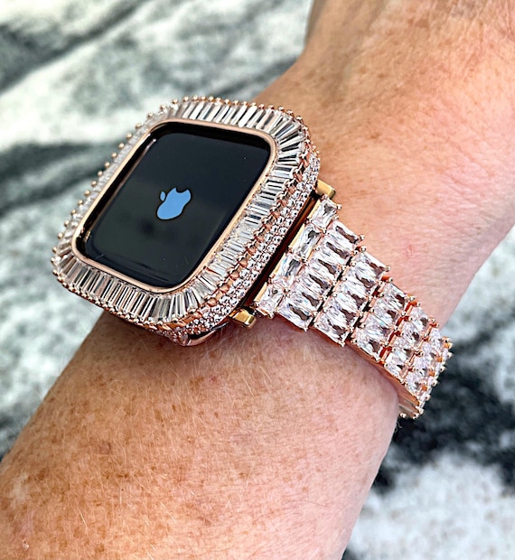 High End Rose Gold Lab Diamond Apple Watch Band and or Lab Diamond Apple Case Apple Watch Cases Apple Watch Bands Bling Apple Watch Bands Etsy Canada