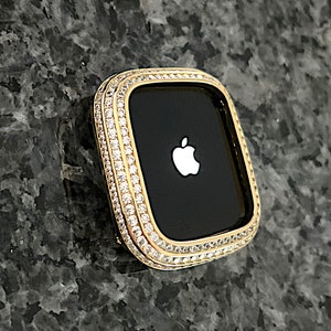 New 3 row Round channel set Yellow gold Bezel Lab Diamond Apple Watch Bezel jewelry Case Series Bling iwatch iPad iPhone series 4,5,6,SE image 5