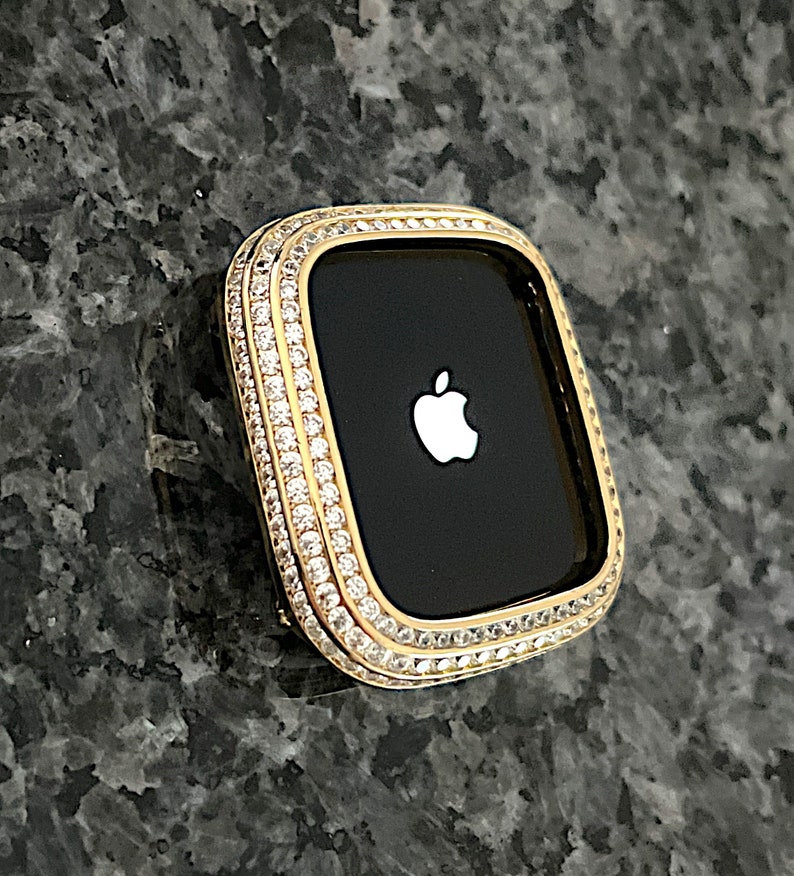 New 3 row Round channel set Yellow gold Bezel Lab Diamond Apple Watch Bezel jewelry Case Series Bling iwatch iPad iPhone series 4,5,6,SE image 5