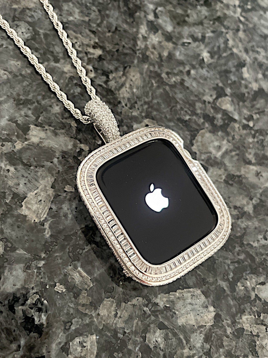 Apple Watch Pendant Necklace White Gold Wear on Watch or Neck Lab