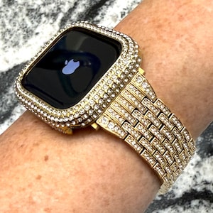 Series 10 46,42mm 40mm-45mm Apple Watch Band and or 14k yellow gold gp Pc made with Swarovski elements crystal Apple Watch case Apple Watch